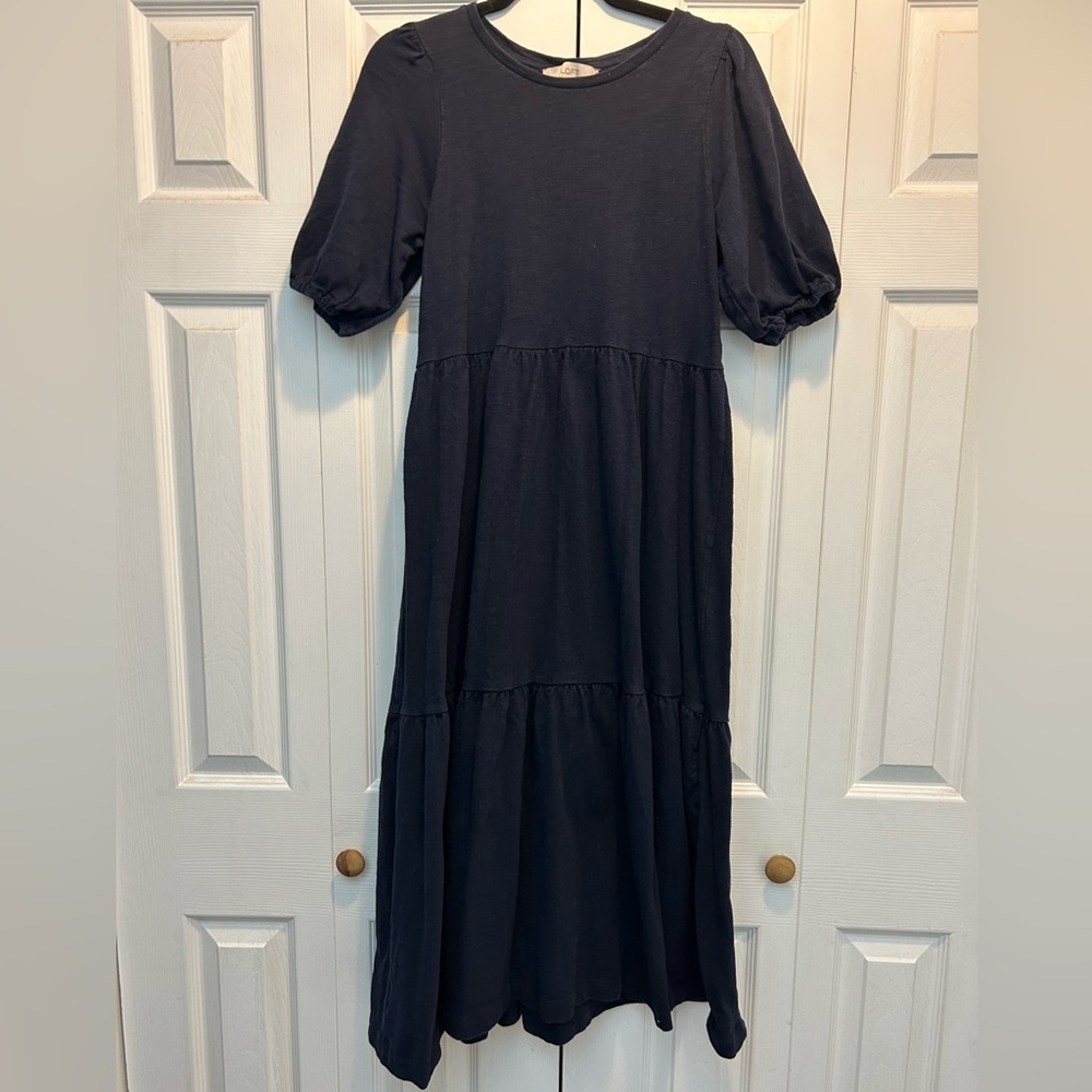 LOFT Dark Blue Tiered Midi Dress
